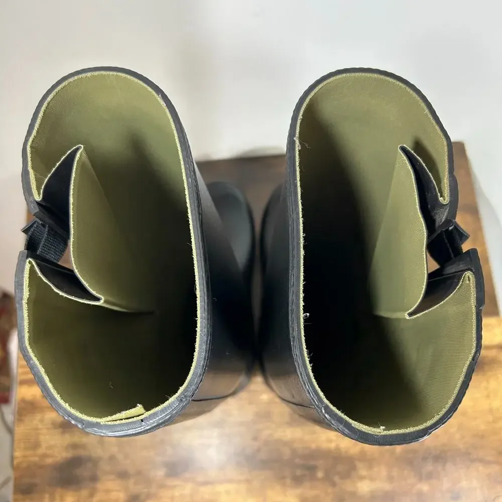 Hunter Norris Field Side Adjustable Women 8 Black Boots With Green Label